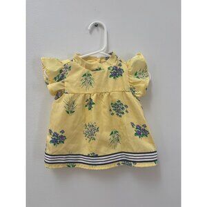 Janie & Jack Baby Girls Yellow Floral Dress 12-18 Months Polyester Short Sleeve
